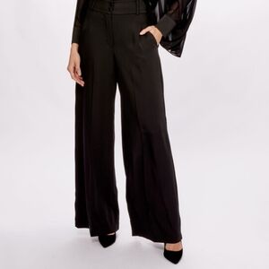 Joseph Ribkoff Blk Wide Leg W/ Overlay;Trousers & Patent Leather Belt Attached